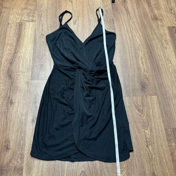 Tobi Black Slinky Mini Dress Sleeveless V Neck Sexy Wrap Knot Size Small - Picture 12 of 12